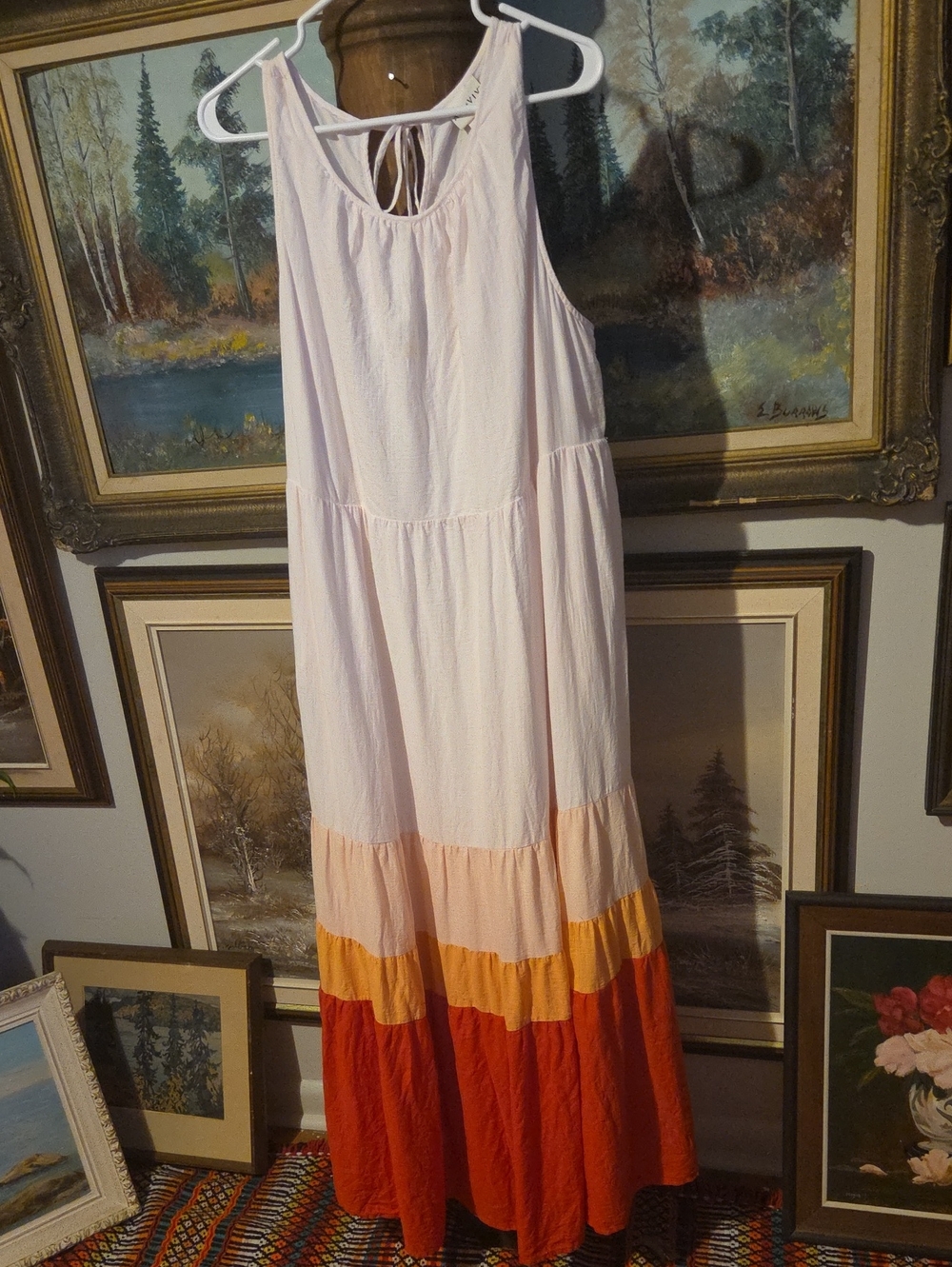 Ava & Viv White, Peach, Yellow & Red Tiered Maxi Dress